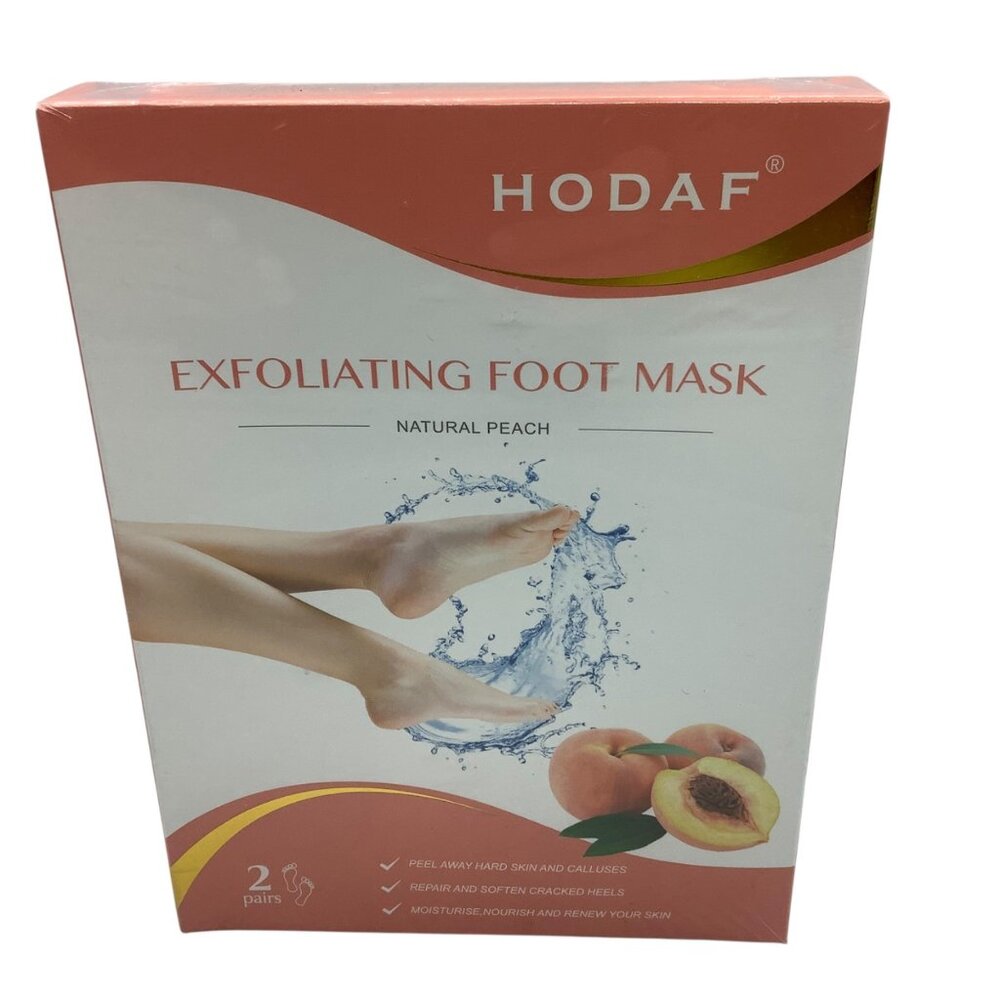 Hodaf Exfoliating Foot Mask Natural Peach 2 Pairs NEW Easy to Use Hydrates‎ Soft